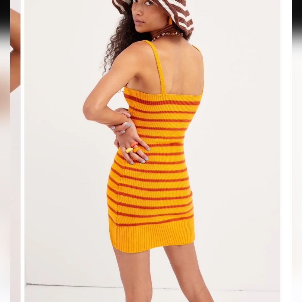 For Love And Lemons Orange Striped Knit Mini Dress size M & S new without tags - Picture 2 of 9